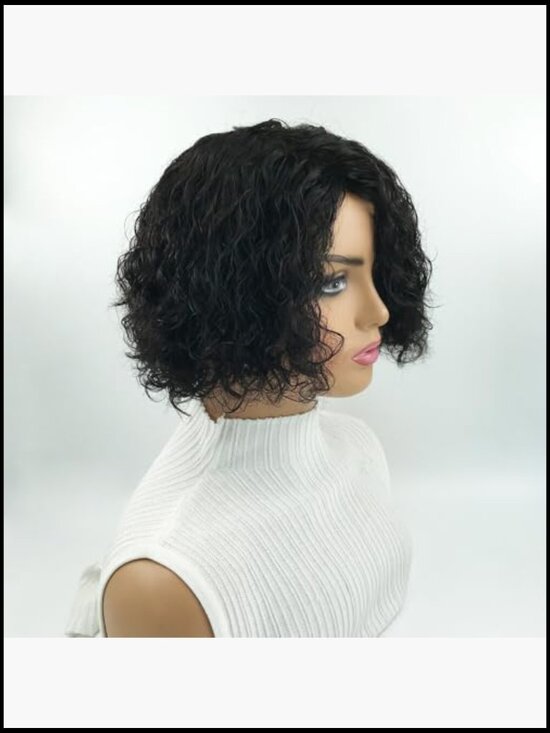 Short Curly Bob Wig with Bangs Black Women 8 Inch Pixie Cut Glueless Human Hair main image 6